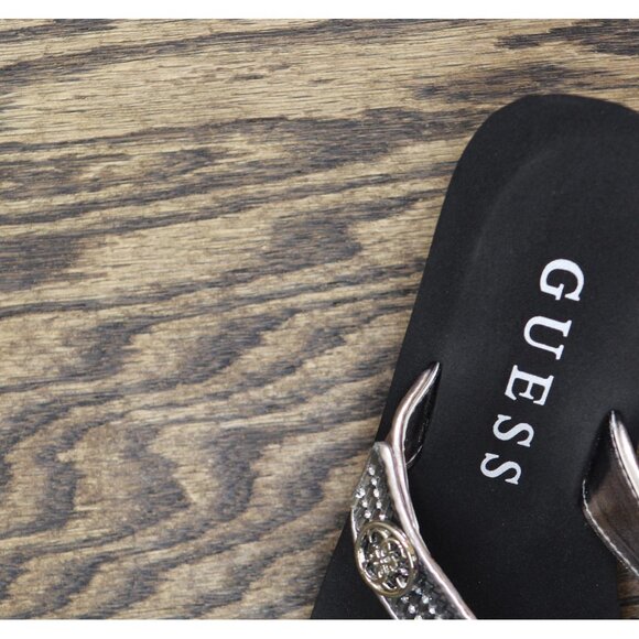 Guess Womens Platform Sarraly Thong Sandal GWSARRALY4 Silver Black 8M - Picture 7 of 13